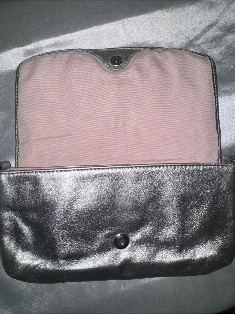 Coach Metallic Silver Leather Wristlet Clutch
